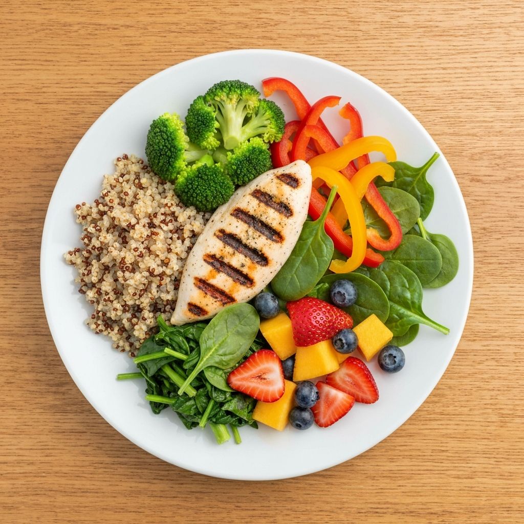 Balanced healthy plate with various food groups